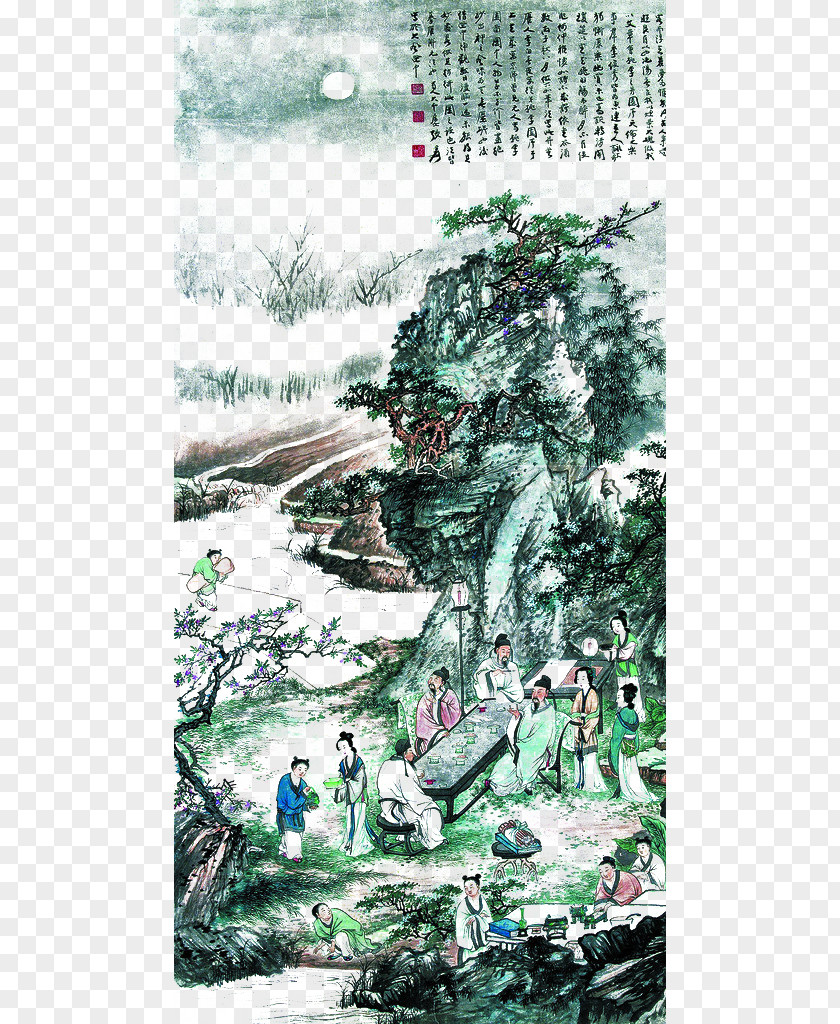 Banquet Painting Chinese Shan Shui Ink Wash Painter PNG