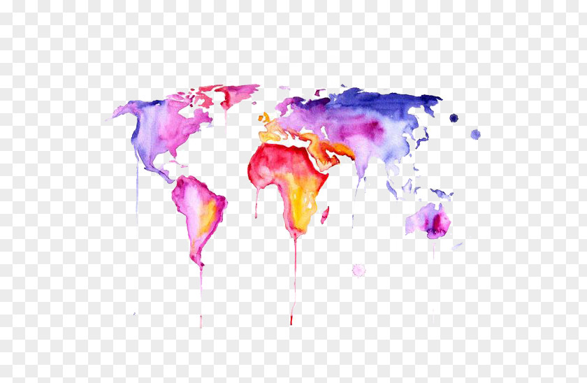 Drawing World Map Watercolor Painting Contemporary Art Abstract Wallpaper PNG