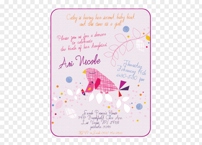 Baby Shower Invite Greeting & Note Cards Pink M Character Font PNG
