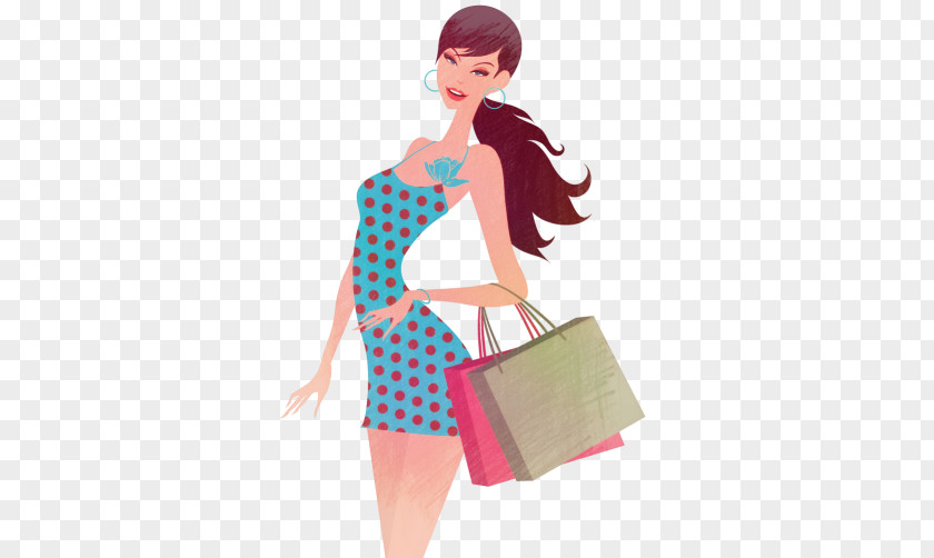 Vector Urban Women Shopping Bag Illustration PNG