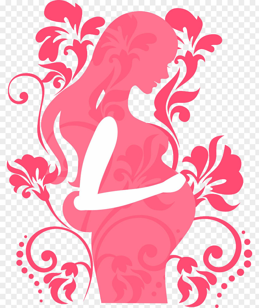 Pregnant Women In Red Silhouettes Download Clip Art PNG
