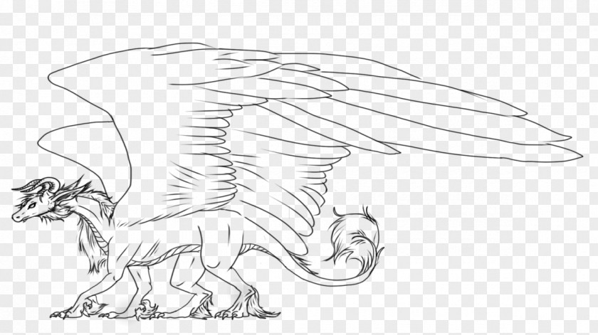 Dragon Line Art Carnivora Cartoon White Sketch PNG