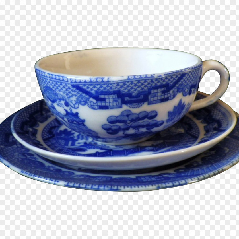 Cup Coffee Saucer Ceramic Blue And White Pottery Cobalt PNG