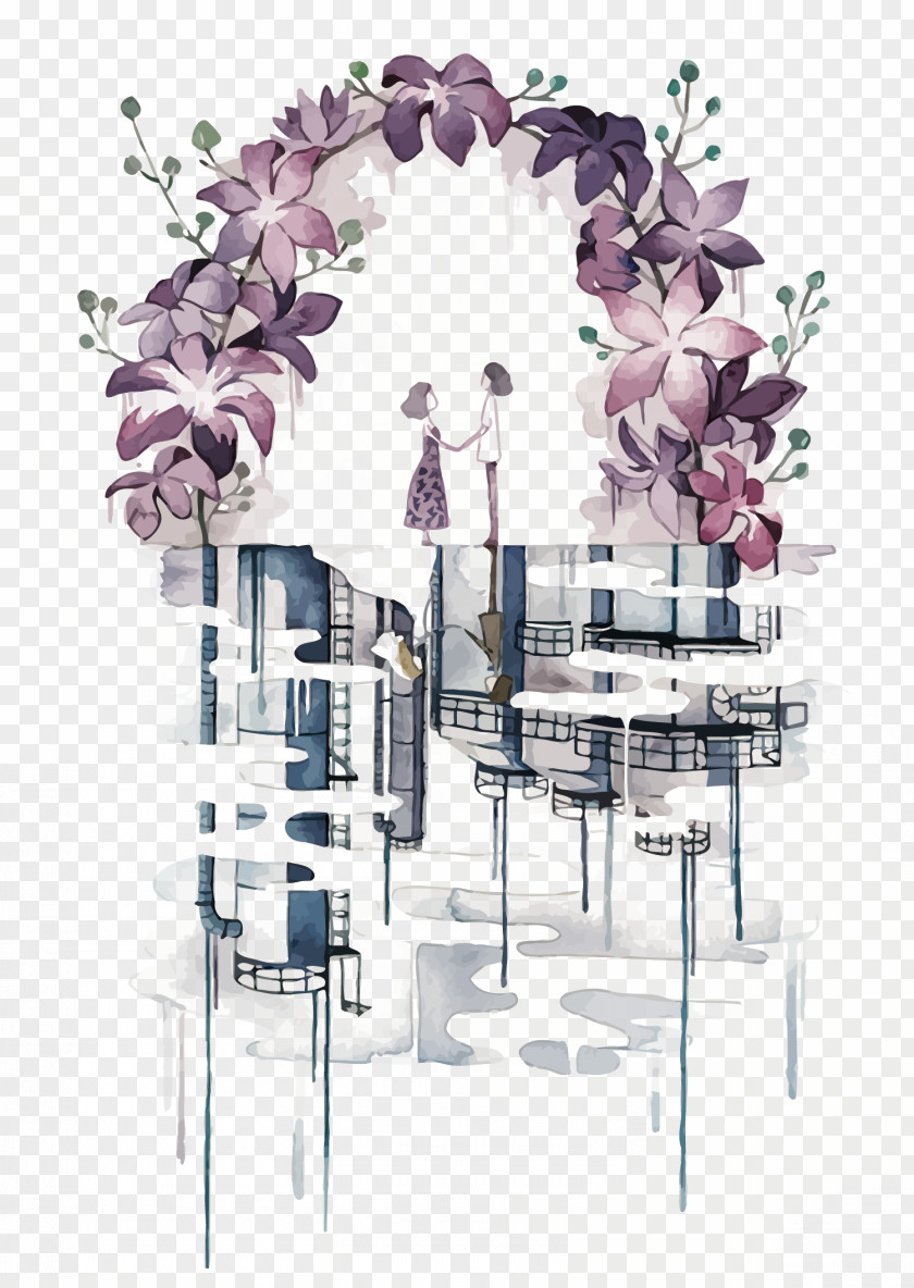 Vector Wedding Scene Floral Design Art PNG