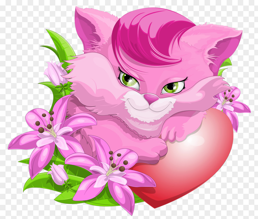 Pink Cat Kitten Illustration PNG