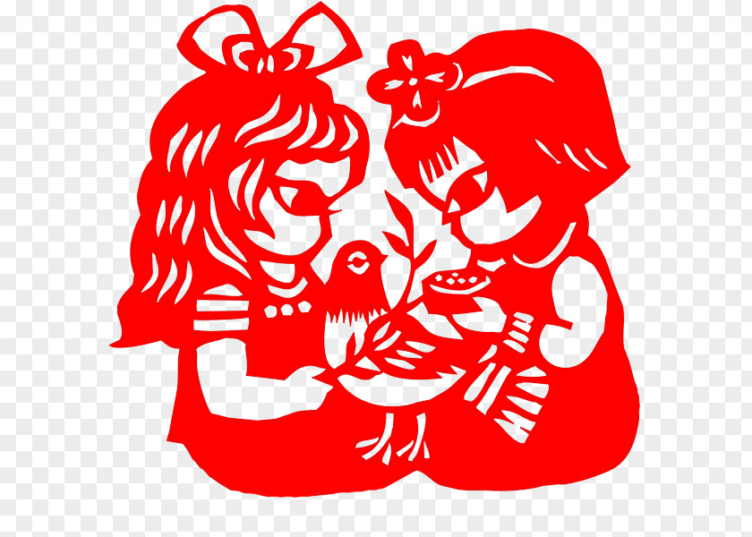 Two Red Paper-cut Kids Papercutting Child Chinese New Year PNG