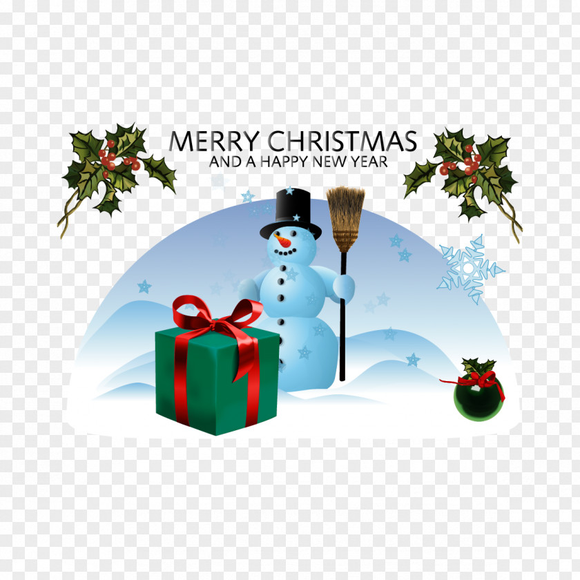 Vector Snowman Gifts And Leaves Christmas Card Wish Greeting PNG