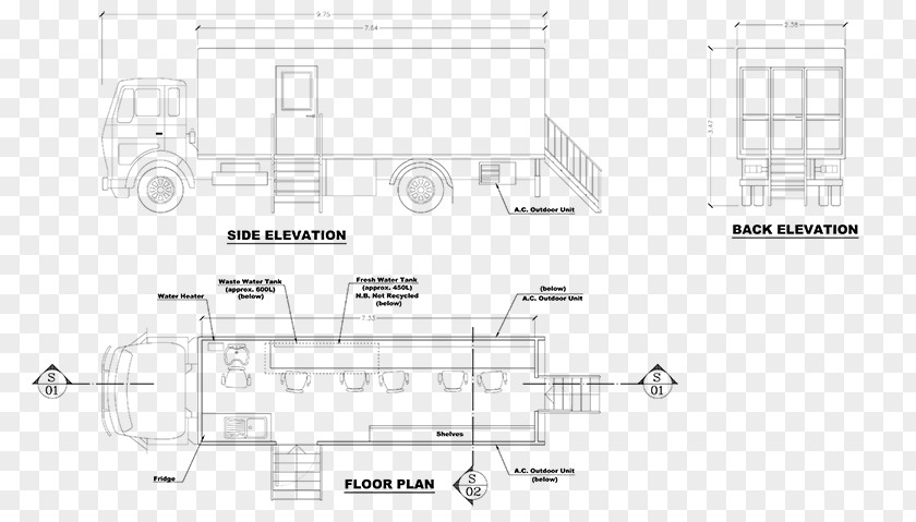 Truck Plan Floor Technical Drawing PNG