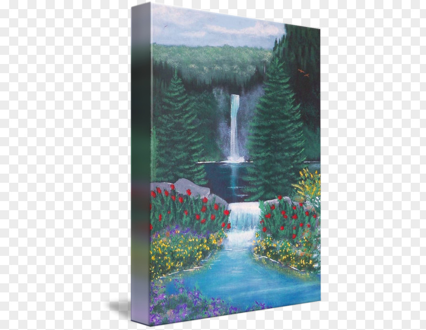 Mountain Waterfalls Waterfall Water Resources Painting Landscape Watercourse PNG