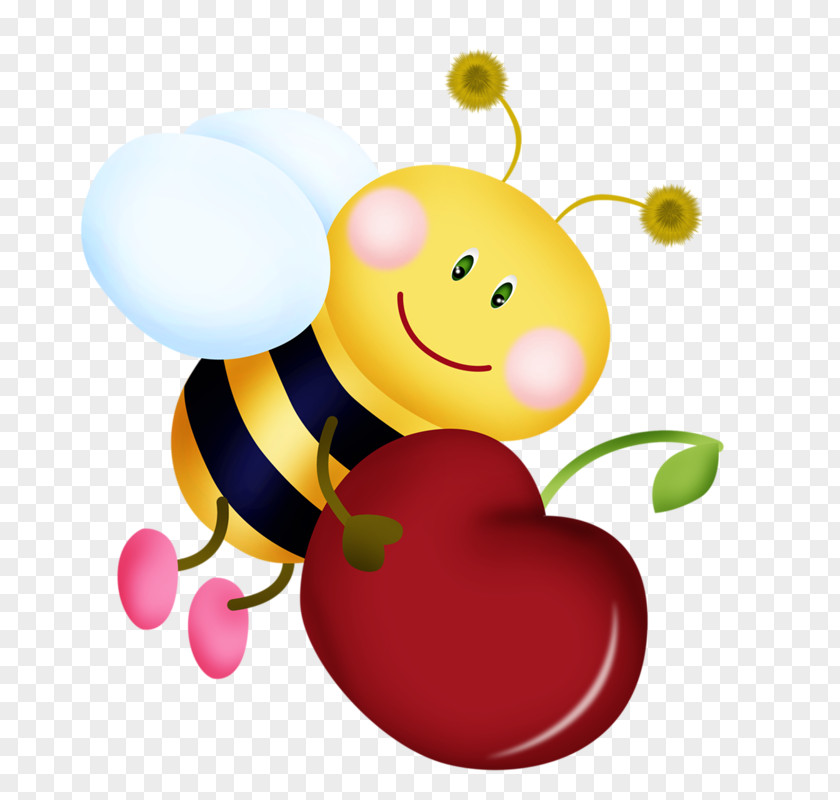 Bee Holding A Cherry Cartoon Clip Art PNG