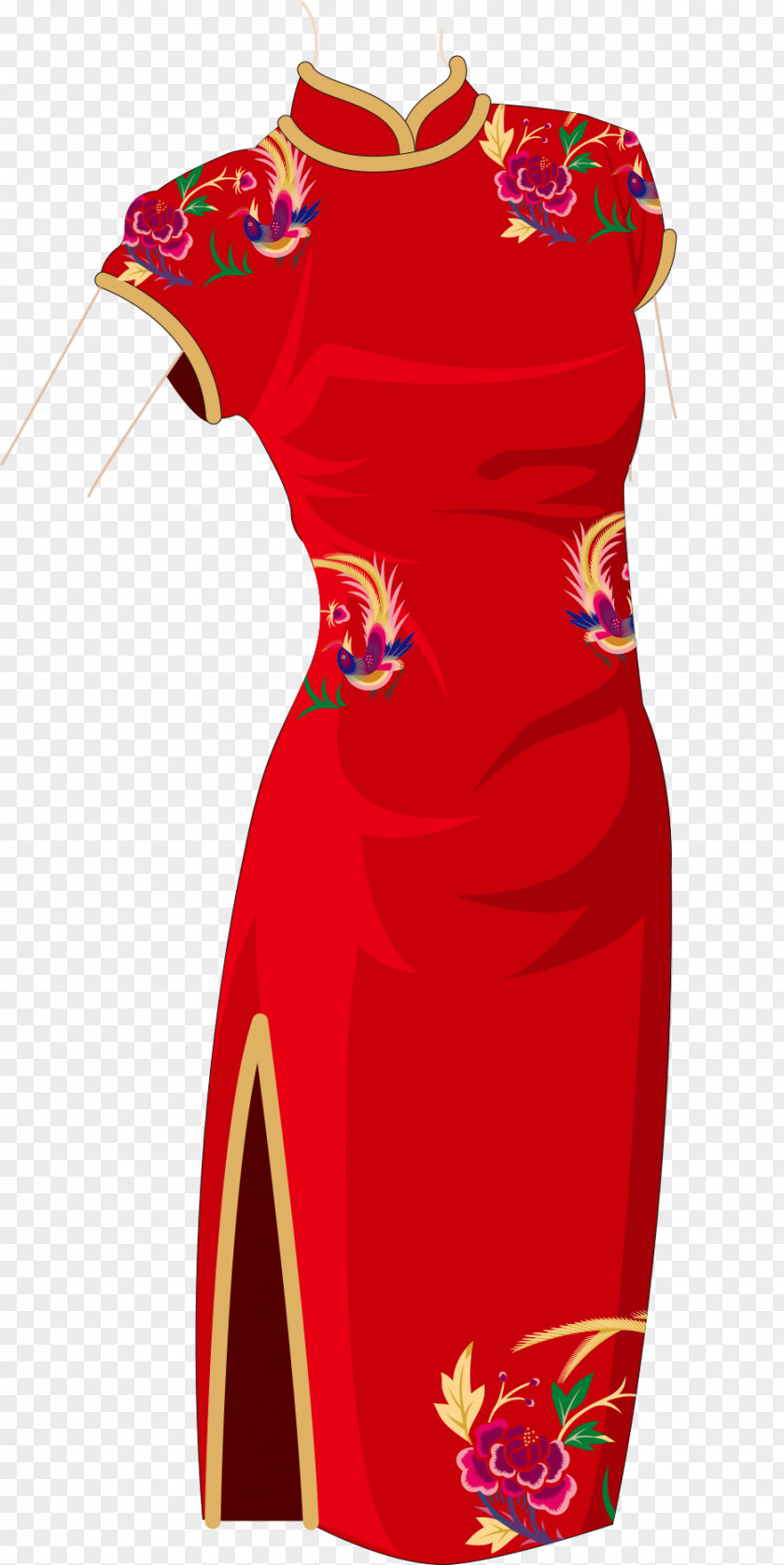 Chinese Women Red Dress Designer Cheongsam PNG