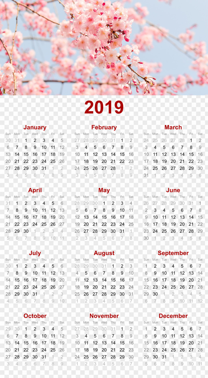 Cherry Tree Design.Others 2019 Printable Calendar PNG