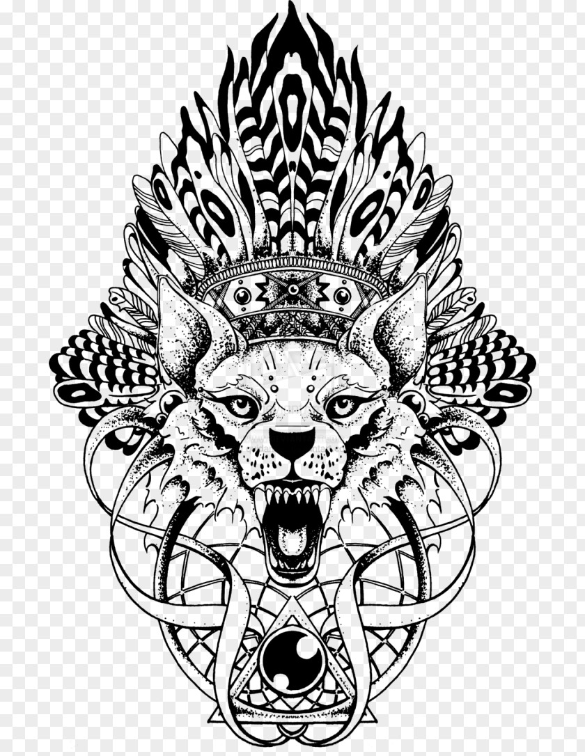 Tattoo Gray Wolf Totem Drawing PNG