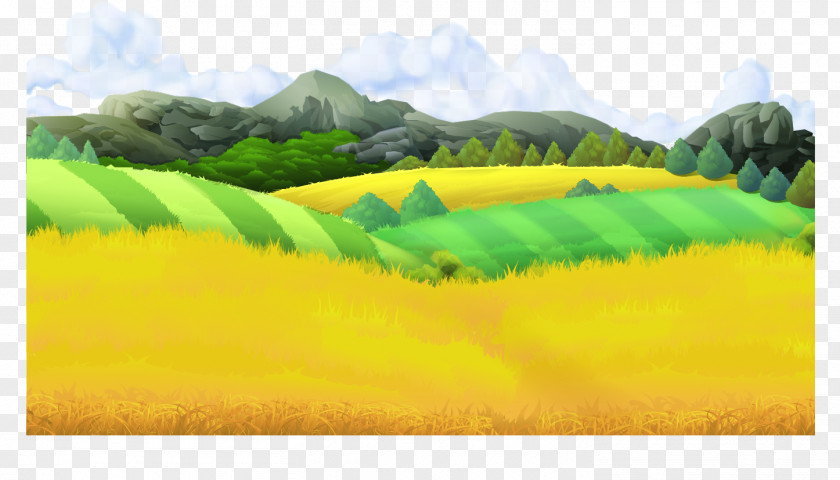 Vector Painted Golden Wheat Field Landscape Farm Euclidean PNG