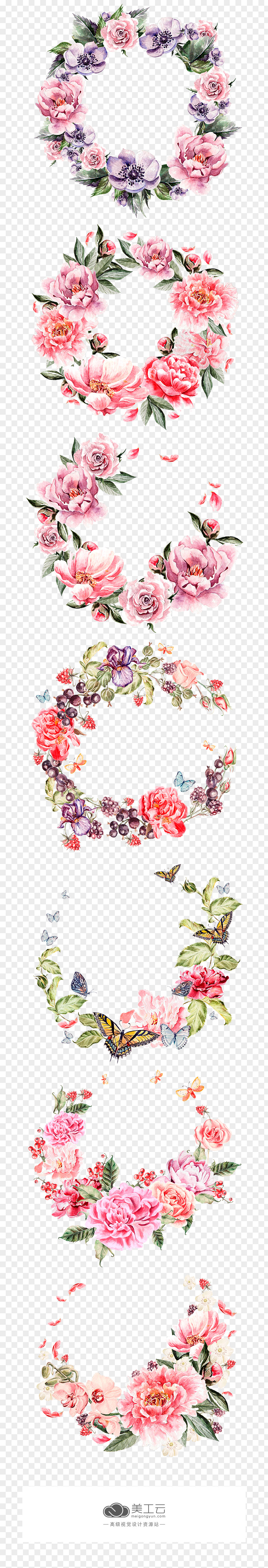 Colorful Garland Effect Wreath Flower Pink PNG