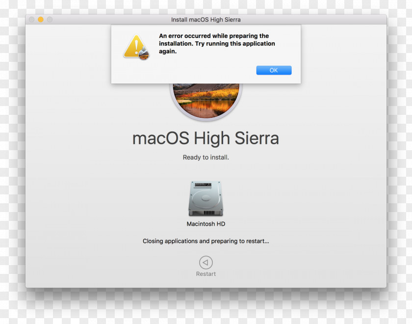 Insufficient MacBook Pro MacOS High Sierra Installation PNG