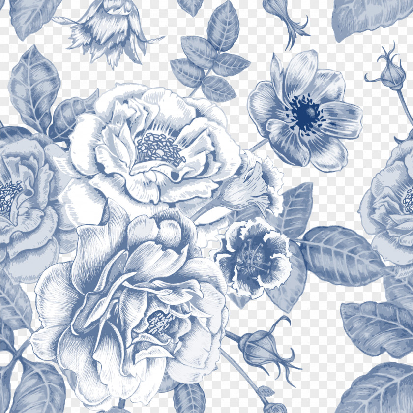 Hand Painted Blue Flowers Drawing Flower Sketch PNG