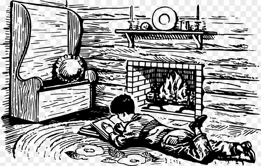 Boy Reading Drawing Black And White Clip Art PNG