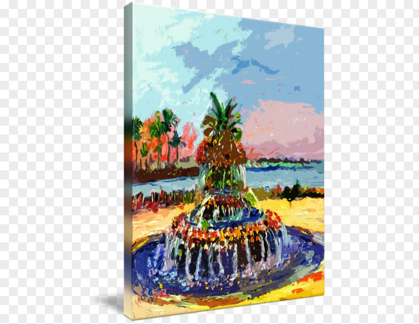 Painted Pineapple Fountain Canvas Print Art Oil Painting Reproduction PNG