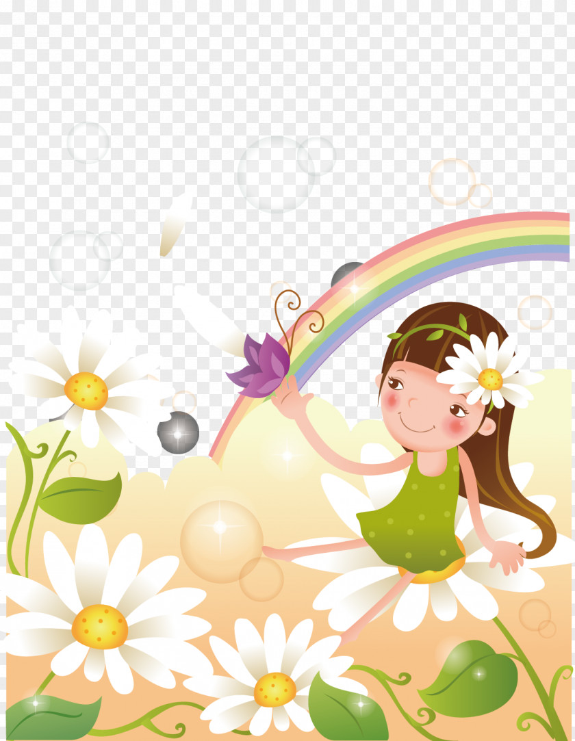 Rainbow Girls Cartoon Clip Art PNG