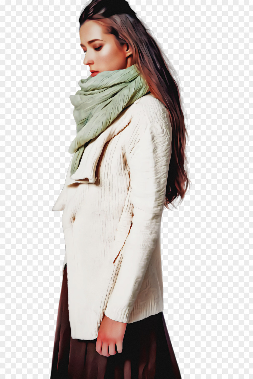 Scarf Shoulder Clothing White Outerwear Jacket Sleeve PNG