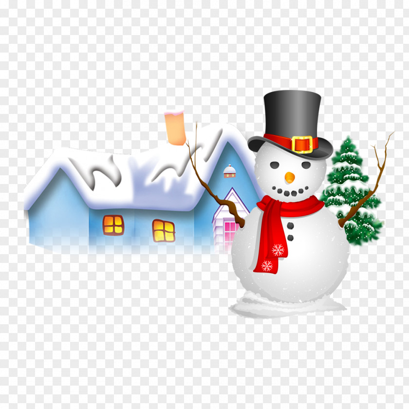 Housing And Snowman On Snow Winter Snowflake PNG