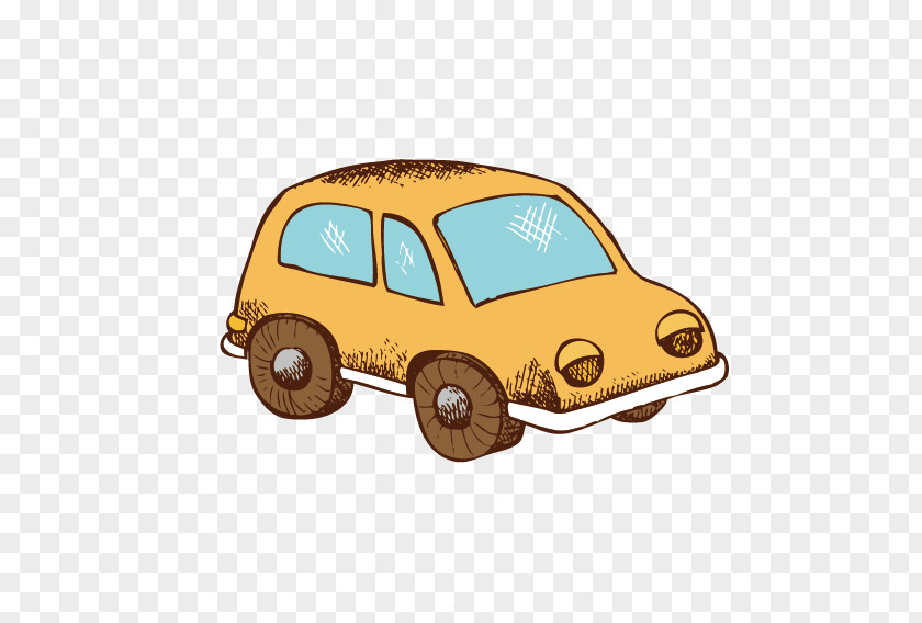Painted Yellow Cartoon Car PNG