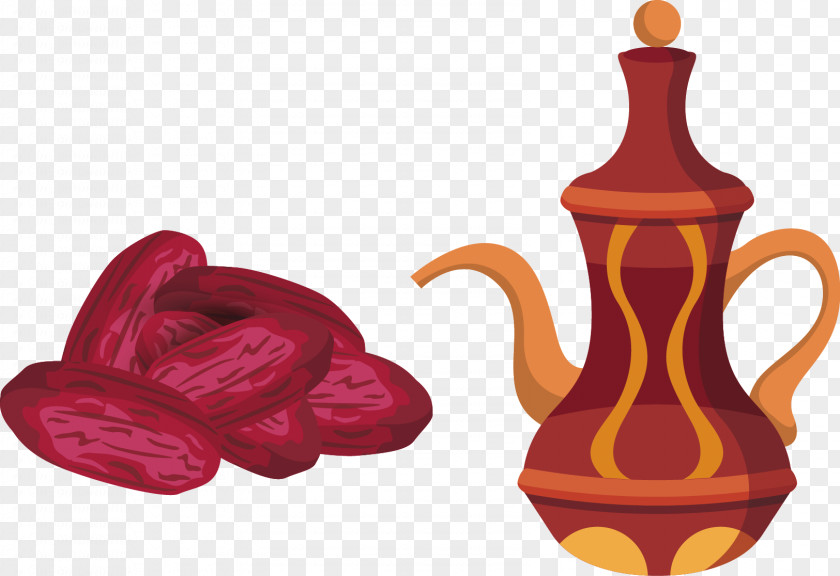 Vector Painted Red Dates And Tea Arab Cuisine Jujube Euclidean PNG