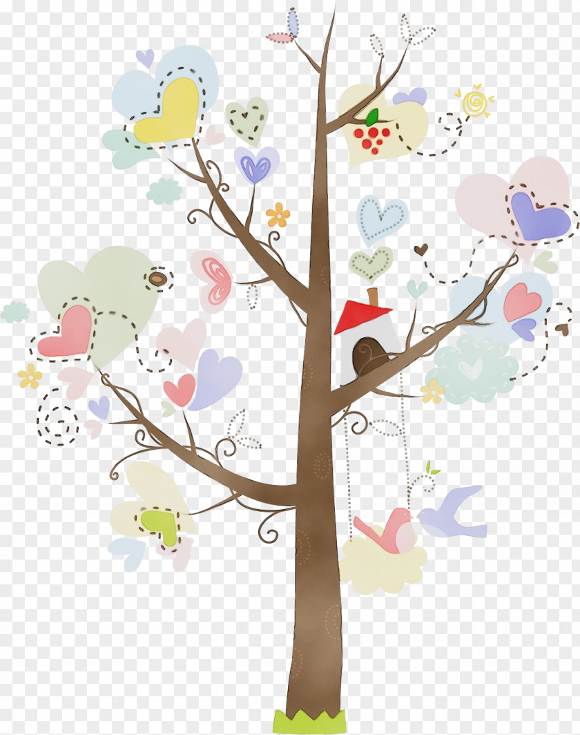 Cherry Blossom Twig Flower Art Watercolor PNG