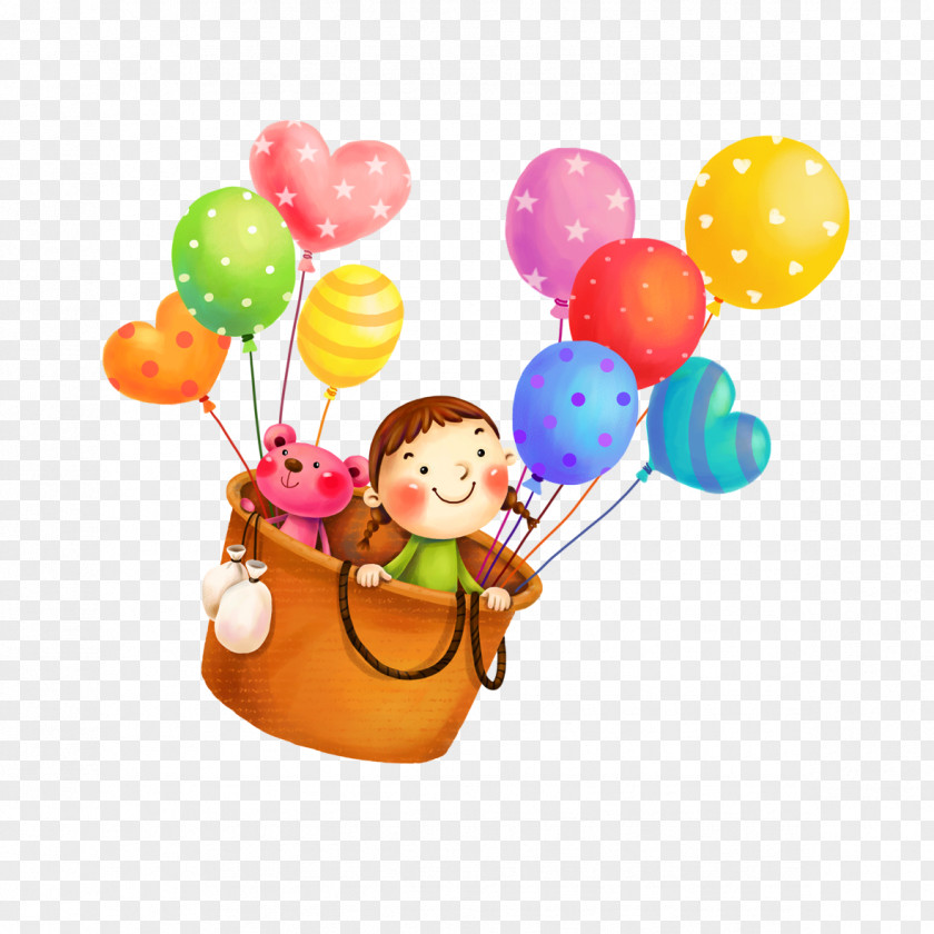 Childrens Day Drawing PNG , Girl hot air balloon, girl riding balloon art clipart PNG