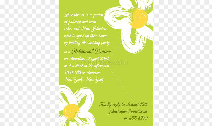 Dinner Invitation Green White Yellow Floral Design Bridal Shower PNG