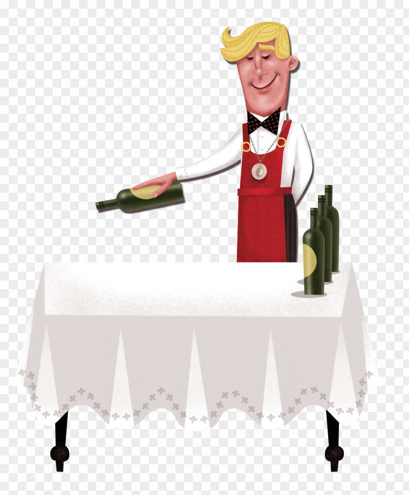 Bartender Wine Waiter Cartoon Illustration PNG