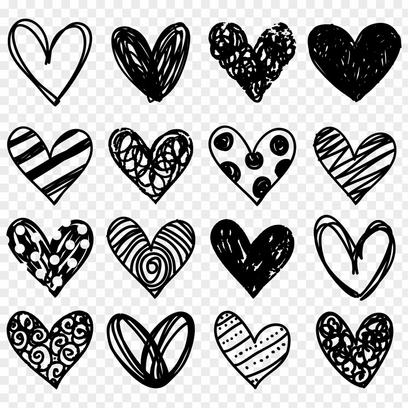 Blackandwhite Valentines Day Doodle Pink Drawing Transparency Heart PNG