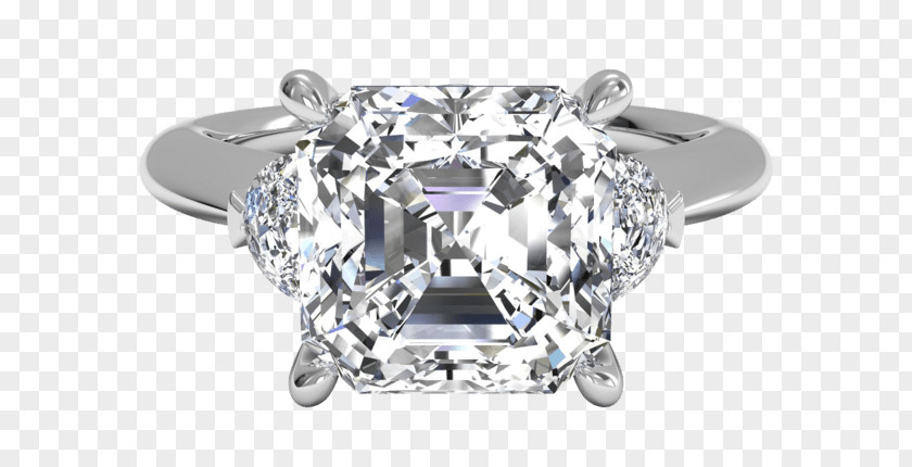 Half Moon Run Band Diamond Cut Engagement Ring Princess PNG