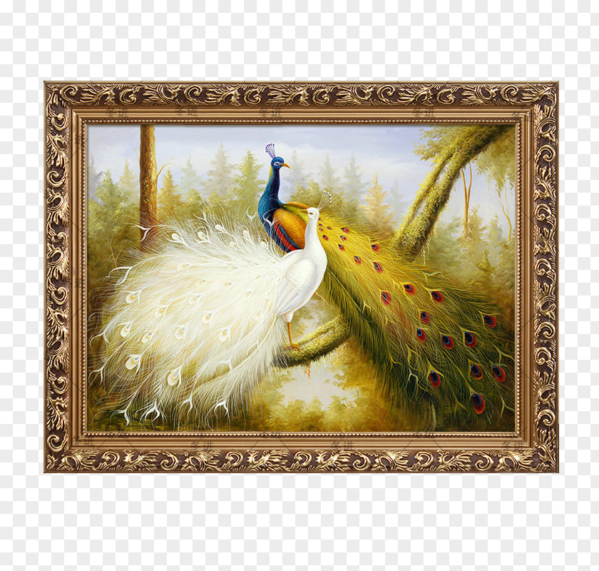 Peacock Decorative Painting Oil Picture Frame Mural PNG