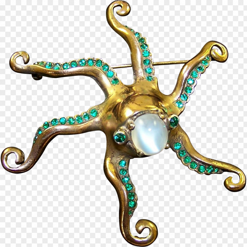 Emerald Octopus Costume Jewelry Gemstone Brooch PNG