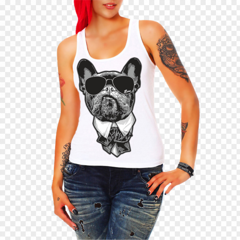 French Bulldog T-shirt Top Woman Sleeveless Shirt PNG