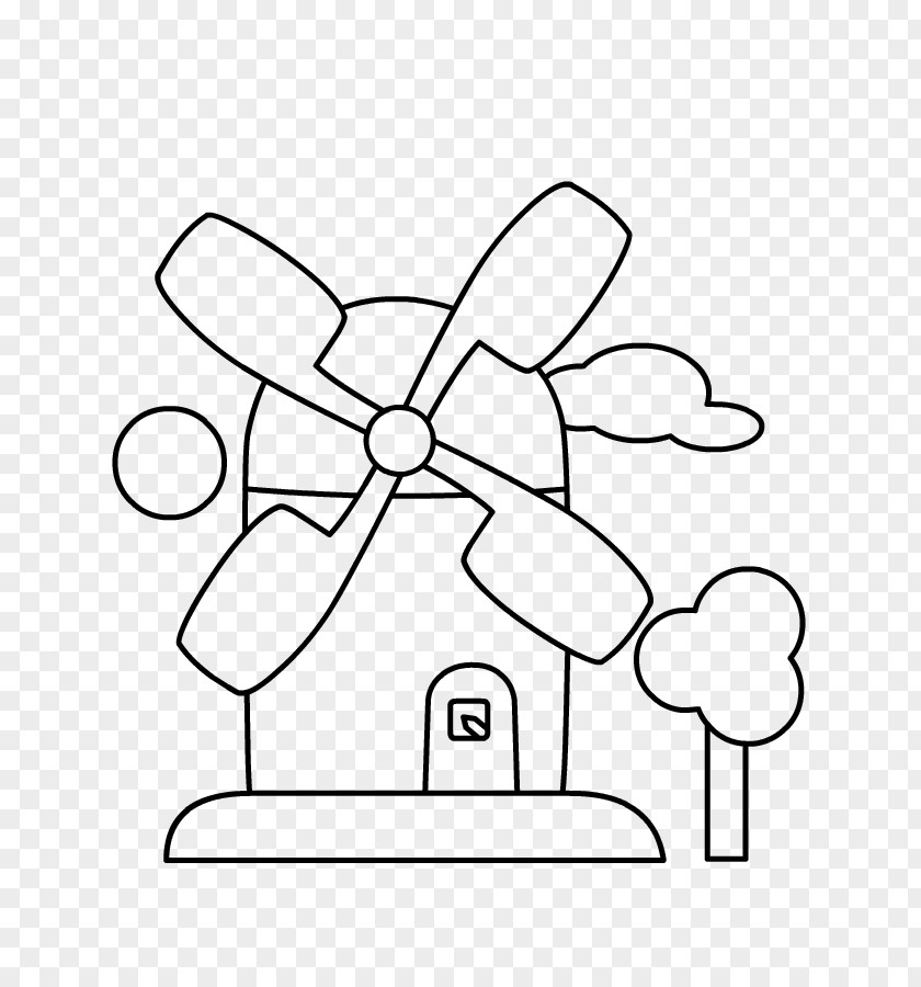 Oud Netherlands Drawing Windmill Kleurplaat PNG
