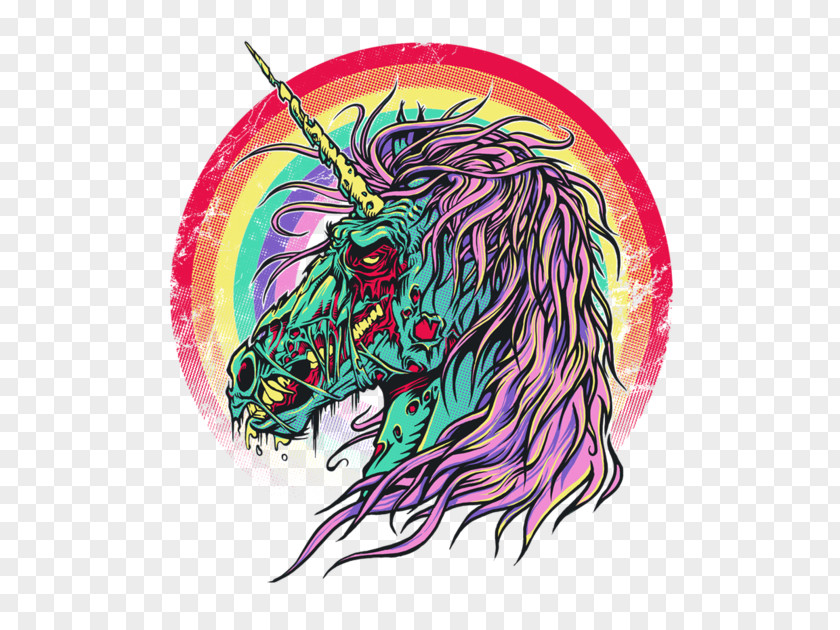T-shirt Unicorn Zombie Apocalypse Sleeve Top PNG Top, unicorn horn, teal and purple clipart PNG