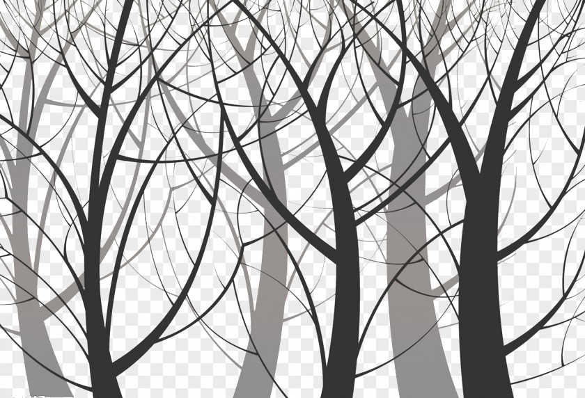 Ghost Forest Mural Tree Silhouette Wallpaper PNG