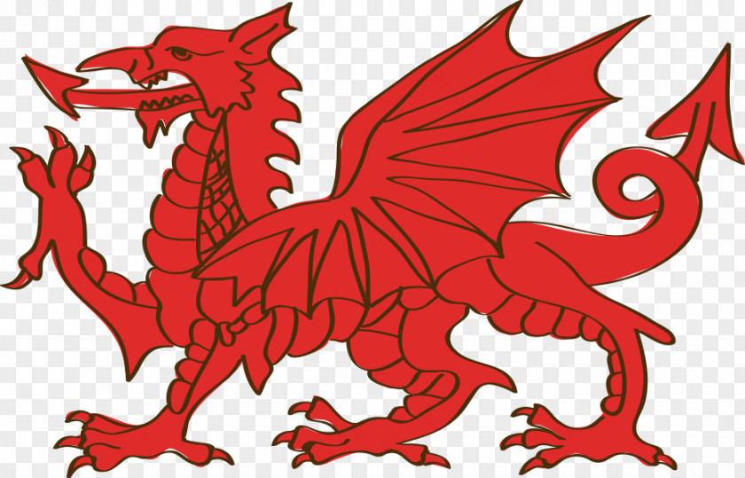 Hand-painted Red Dragon Flag Of Wales Welsh PNG