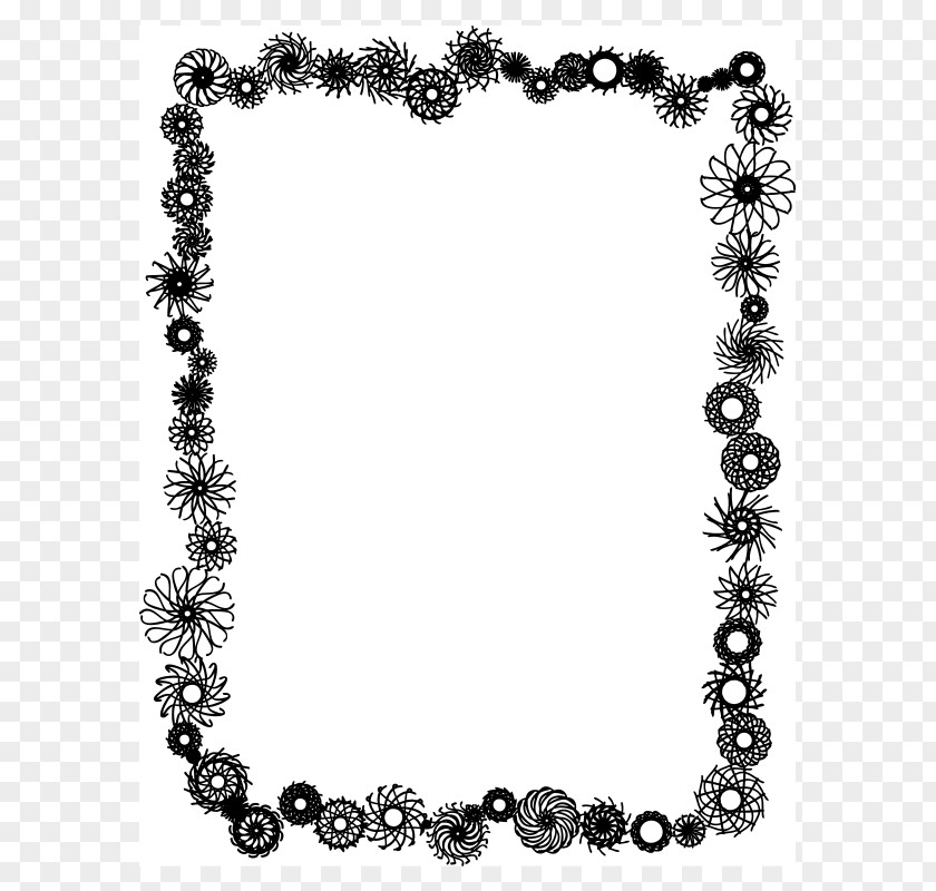 Hearts And Flowers Border Borders Frames Picture Black White Clip Art PNG