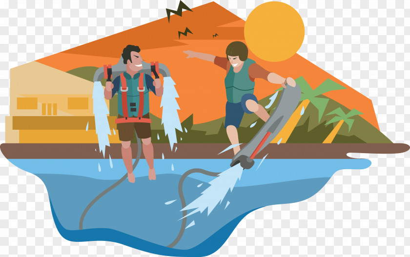 Surfing On Water Illustration PNG