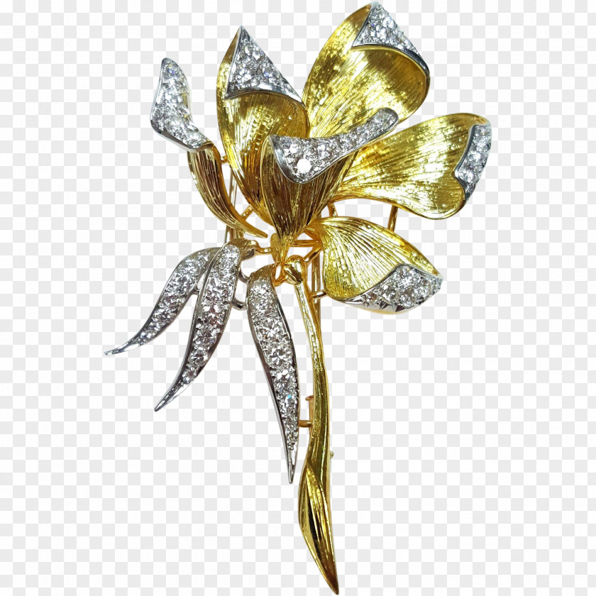 Gold Floral Jewellery Insect Brooch Clothing Accessories Gemstone PNG