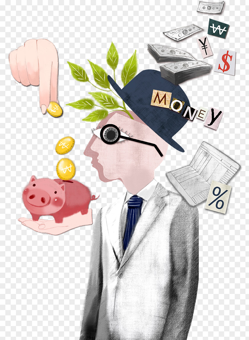 Business Men And Piggy Bank Illustration PNG