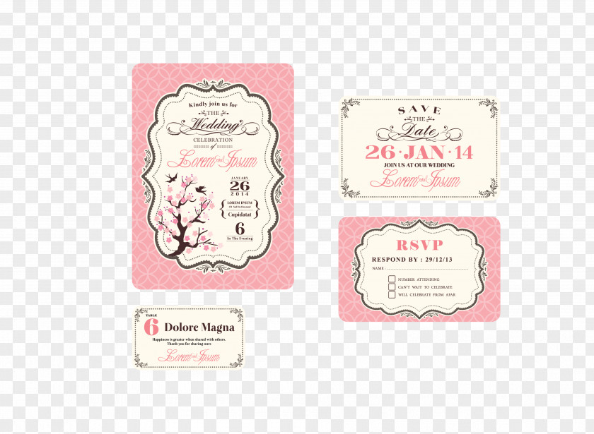 Vector Pink Wedding Invitation Greeting Card Royalty-free PNG