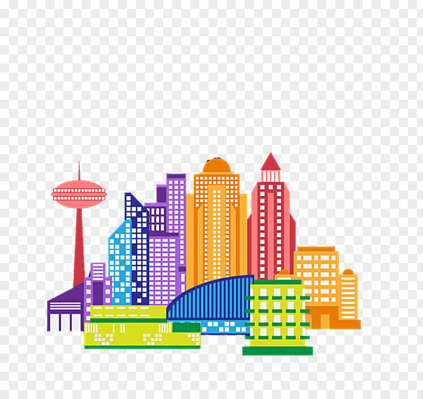 Cartoon City Building Drawing PNG