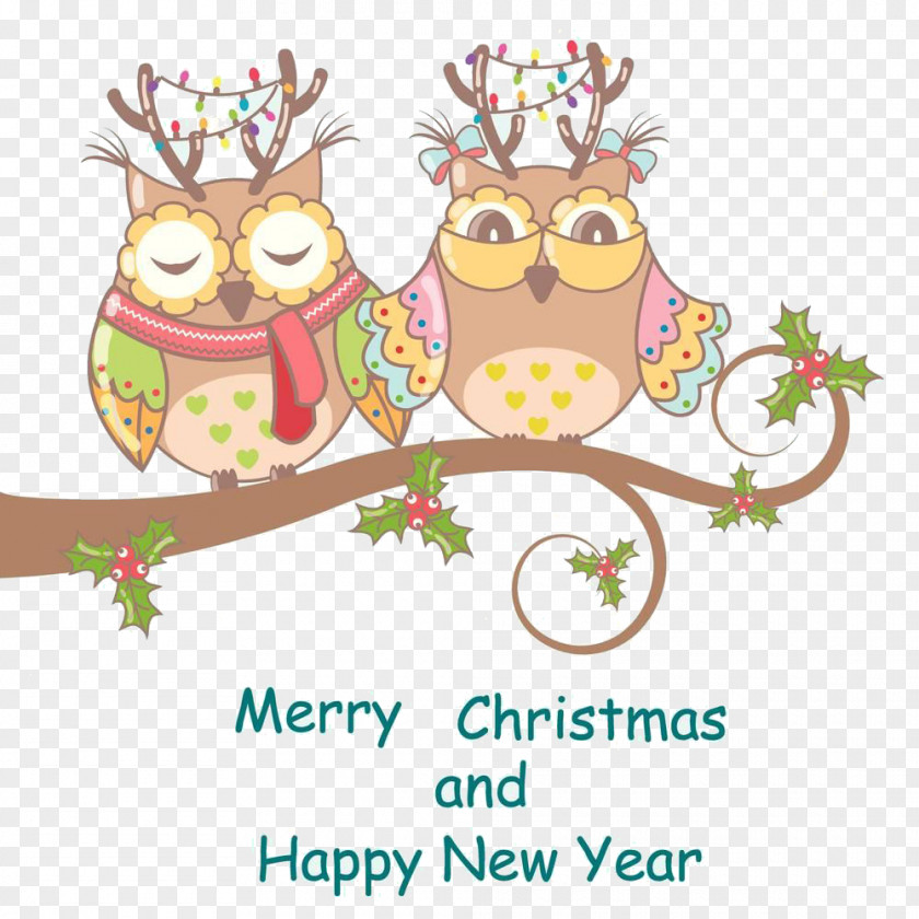 The Owl On Cartoon Branches Photography Christmas Illustration PNG
