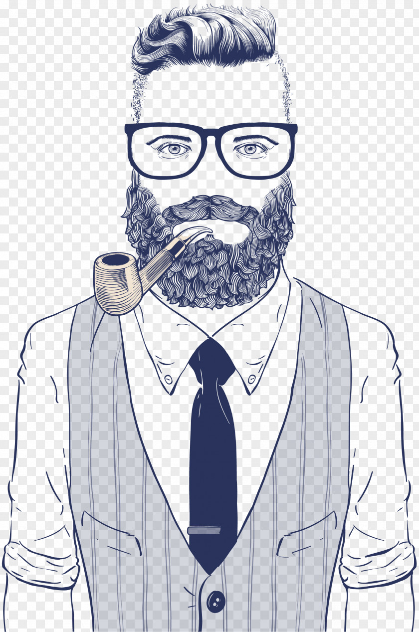 Vector Man Wearing Sunglasses Hipster Drawing Retro Style Illustration PNG