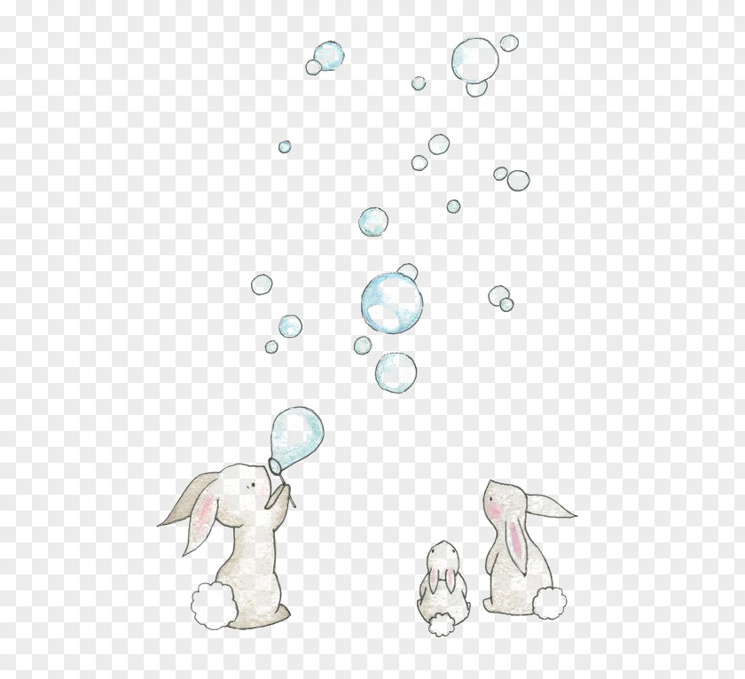 Blowing Bubbles European Rabbit Drawing Watercolor Painting Illustration PNG